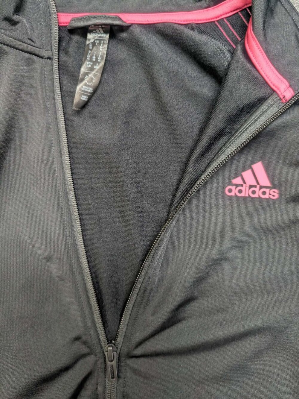 Adidas Black Zip Track Jacket Pink Stripes - Picture 5 of 10